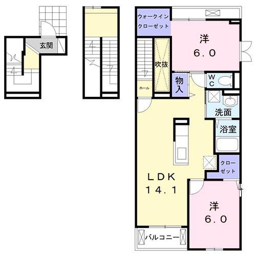 グラース・アビタシオンVI(2LDK/3階)の間取り写真