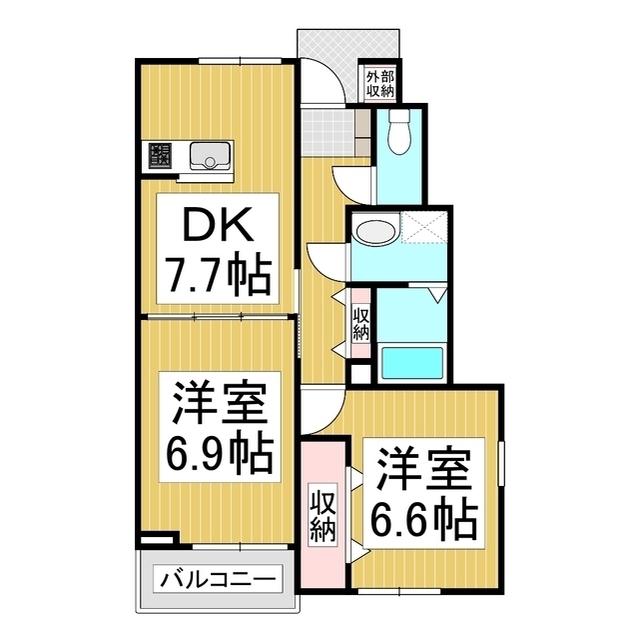 フローレンス松代(2DK/1階)の間取り写真