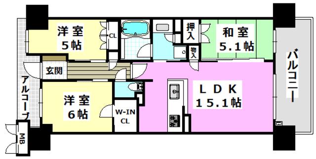 ローレルスクエア健都ザ・レジデンス フォースステージ(3LDK/3階)の間取り写真