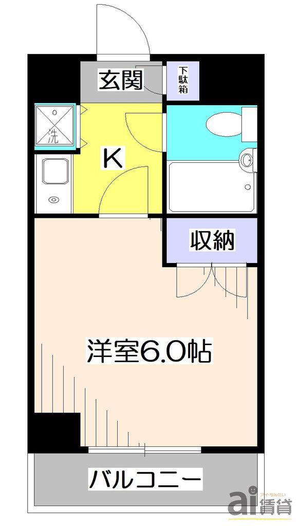 東本町ハイツ第2(1K/3階)の間取り写真