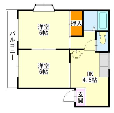 バロンハイツ(2DK/2階)の間取り写真