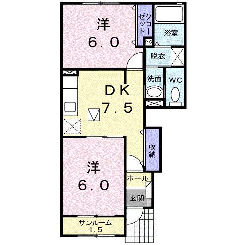 ベルメゾンT(2DK/1階)の間取り写真