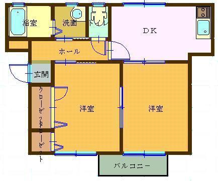 レジデンシャルA(2DK/1階)の間取り写真