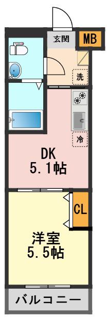 ミライズ柴又レジデンス(1DK/2階)の間取り写真