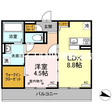 フリージア B棟(1LDK/2階)の間取り写真