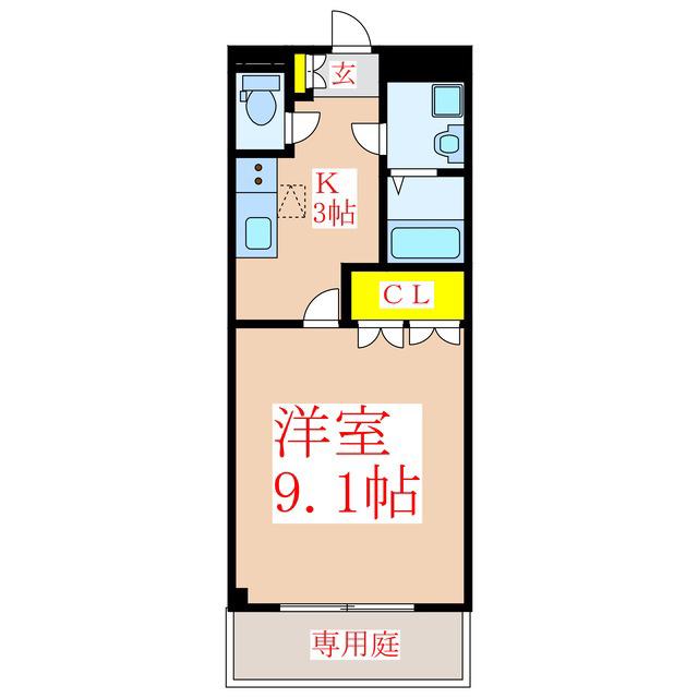 レイクレアI(1K/1階)の間取り写真