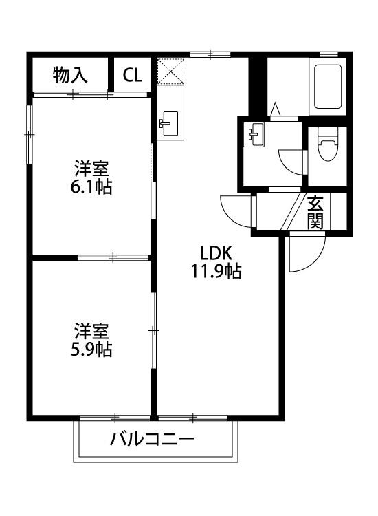 シャーメゾン ヤマト(2LDK/2階)の間取り写真