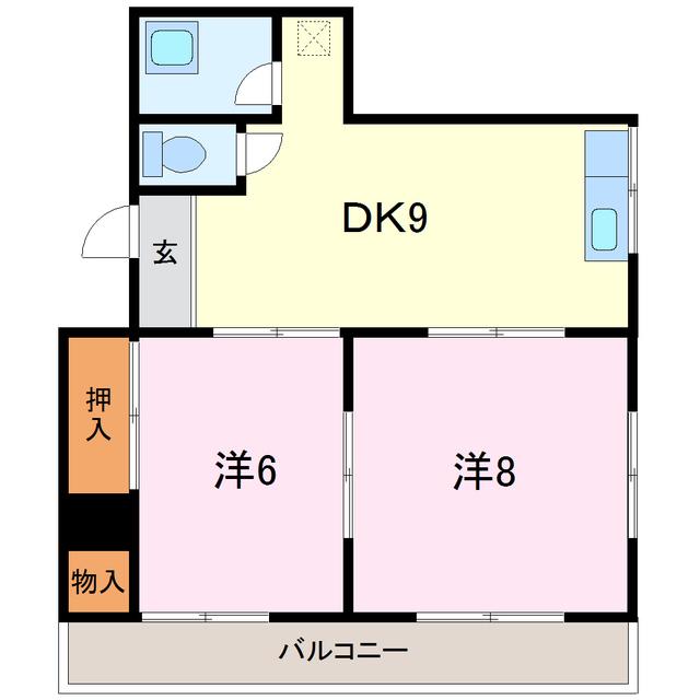 レジデンス下河原(2DK/3階)の間取り写真