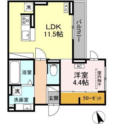 LUANA本山(1LDK/2階)の間取り写真