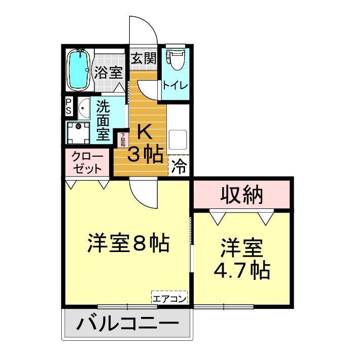 フェリーチェ(2K/2階)の間取り写真
