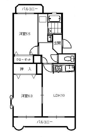 ジェントリー(2LDK/3階)の間取り写真