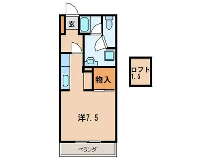 アキヤマハイツB棟(ワンルーム/1階)の間取り写真