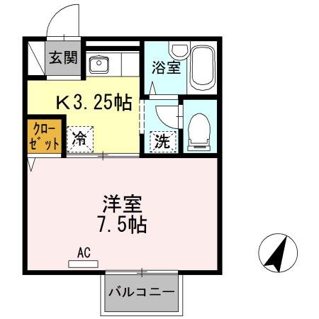 ベルセゾン(1K/2階)の間取り写真