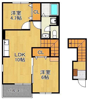 エスポワール II(2LDK/2階)の間取り写真