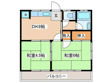 たちばなハイツA(2DK/1階)の間取り写真