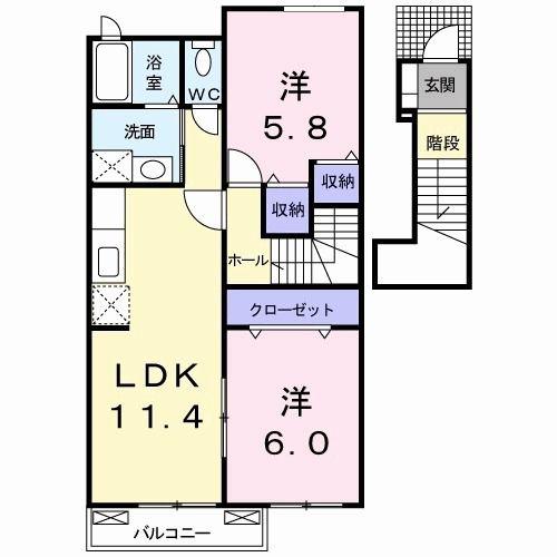 ジュネスB(2LDK/2階)の間取り写真