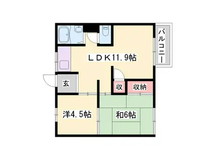 伊保高山ハイツI(2LDK/2階)の間取り写真