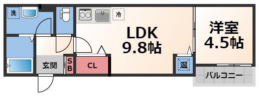 アート小若江(1LDK/1階)の間取り写真