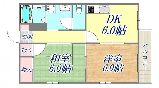 ピュールヴィサージュ(2DK/2階)の間取り写真