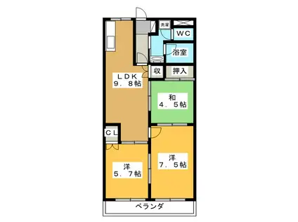 レジデンスY(3LDK/2階)の間取り写真