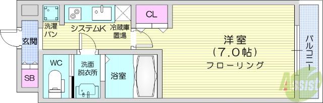 LASANTE薬師堂(1K/4階)の間取り写真