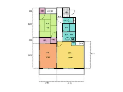 名鉄名古屋本線 男川駅 徒歩11分 3階建 築25年(2LDK/3階)の間取り写真