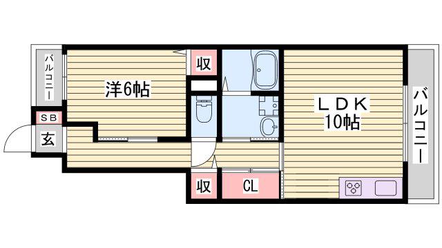 スカイルームII(1LDK/1階)の間取り写真