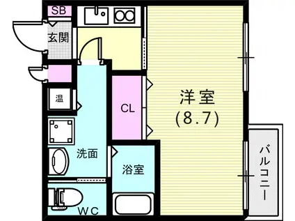 カーサ岡本2丁目(1K/3階)の間取り写真