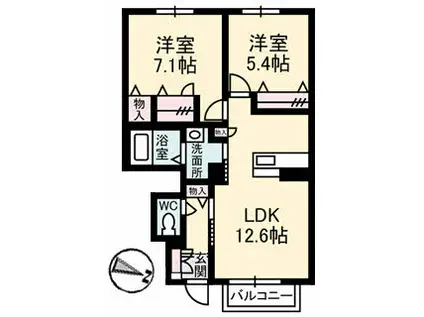 ECRARGE A棟(2LDK/1階)の間取り写真