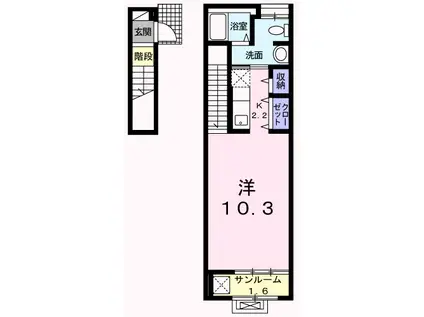 フォンターナ・ベル(1K/2階)の間取り写真