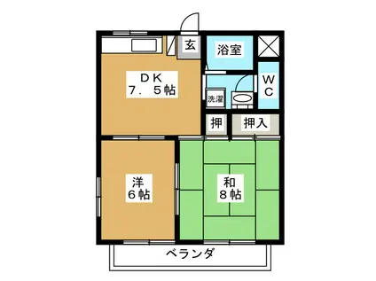 リバーランドハイツB(2DK/3階)の間取り写真