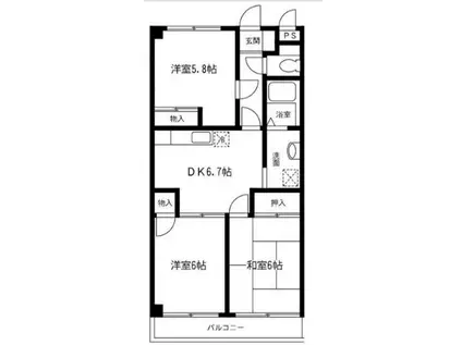 ロイヤル富士B棟(3DK/2階)の間取り写真