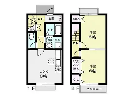 S・K・K桜川ハイツ 六番館(2DK/1階)の間取り写真