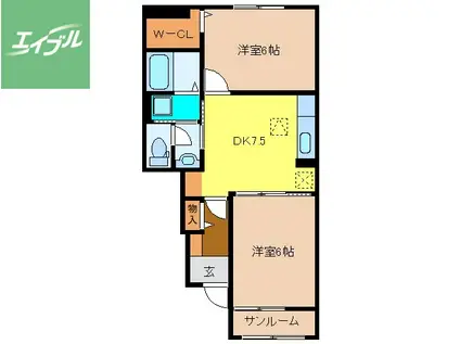 グランデムツミ・N(2DK/1階)の間取り写真