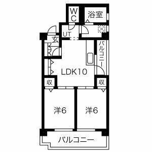 金城ビル(2LDK/3階)の間取り写真