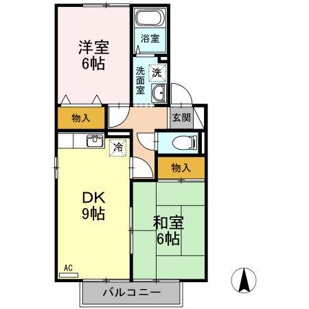 セジュール力石B棟(2DK/2階)の間取り写真