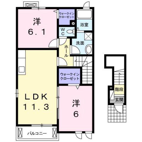 プリマヴェーラI(2LDK/2階)の間取り写真