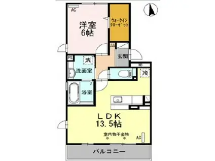 オーベル向中野B(1LDK/1階)の間取り写真