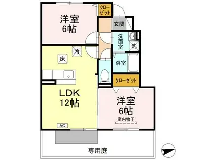 カーサ城北 A棟(2LDK/1階)の間取り写真