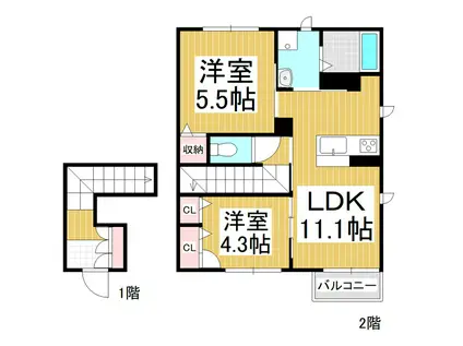 DUCCOII(2LDK/2階)の間取り写真