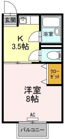 第2立岩ハイツ(1K/2階)の間取り写真