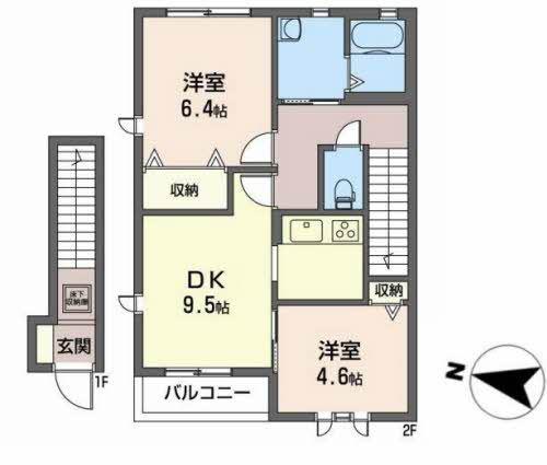 ソラティーオI(2DK/2階)の間取り写真
