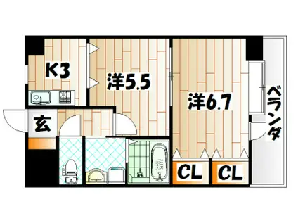 エスポワール(2K/3階)の間取り写真