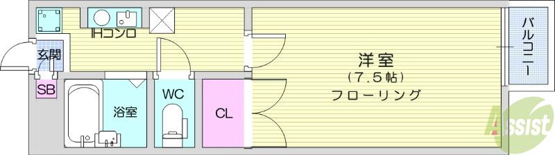 エステートピア富沢(1K/1階)の間取り写真