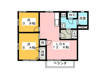 フレグランスこうえ C(2LDK/1階)の間取り写真