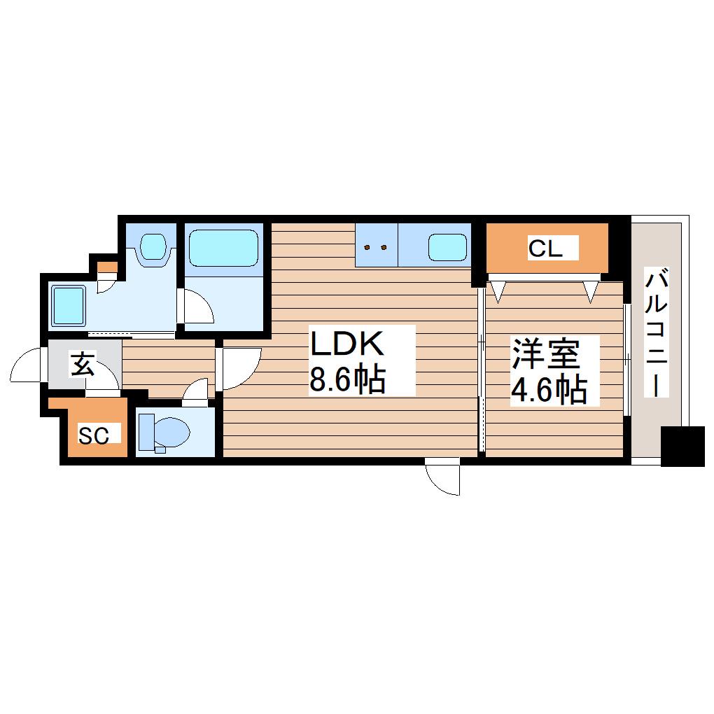 レジディア仙台北四番丁プレイス(1LDK/10階)の間取り写真