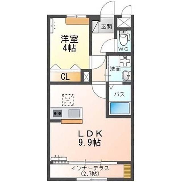 土浦市荒川沖西アパート(1LDK/1階)の間取り写真