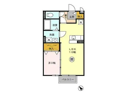 ソレイユ・ルヴァン(1LDK/2階)の間取り写真