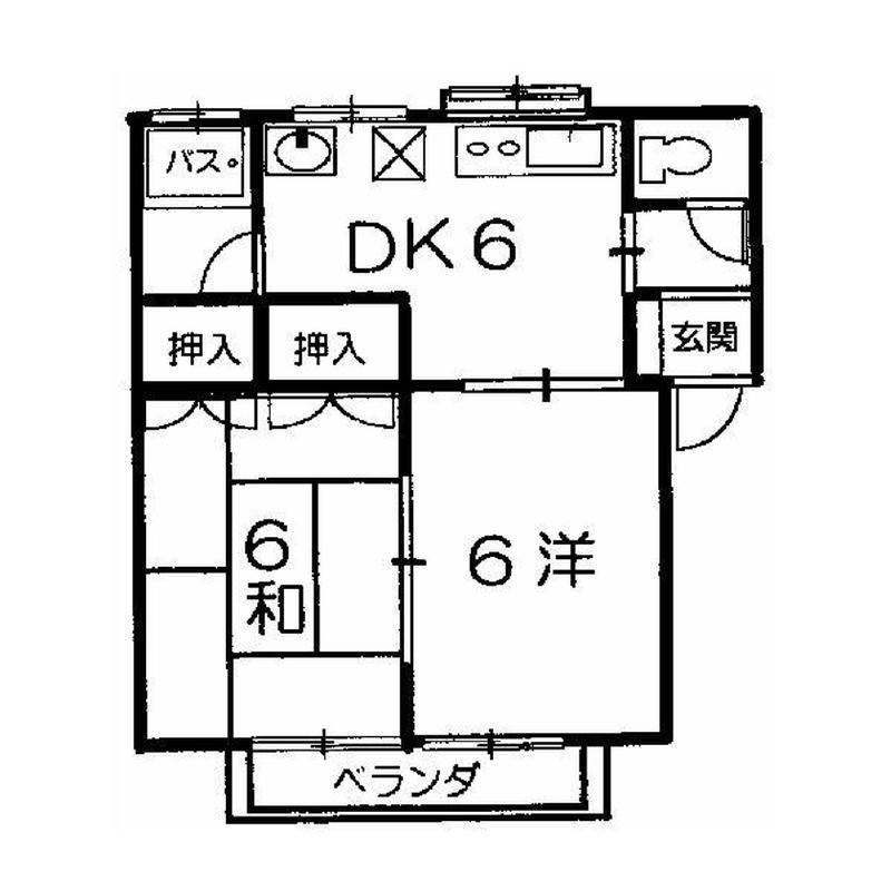 メゾンキャッスルA棟(2DK/1階)の間取り写真