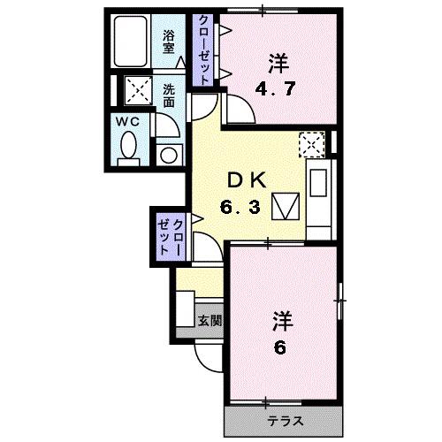 ラフィーネB(2DK/1階)の間取り写真